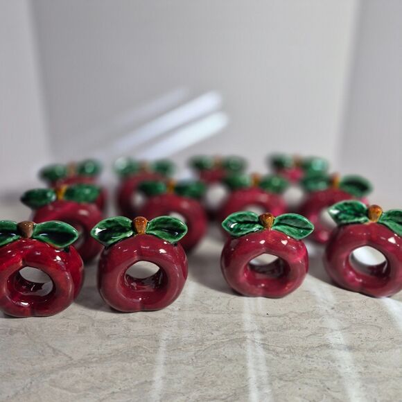 12 Vintage Ceramic Red Apple Napkin Rings, No Chips or Cracks - Picture 10 of 10